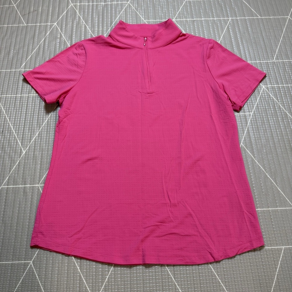 IBKUL Essential Solids Short Sleeve Quarter Zip Top L Pink